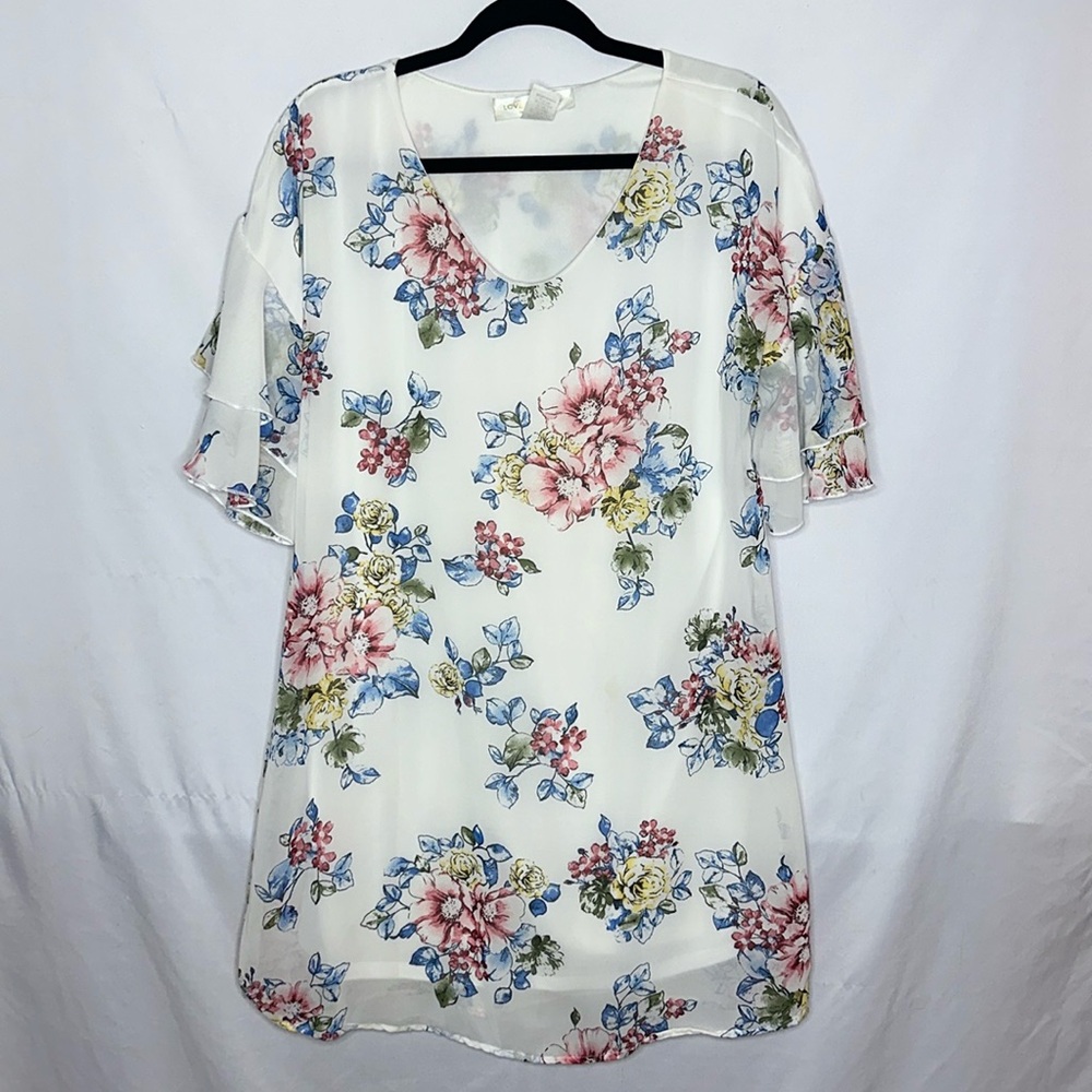 LOVE KUZA | Bell Sleeve Floral Print Mini Shift Dress Size M